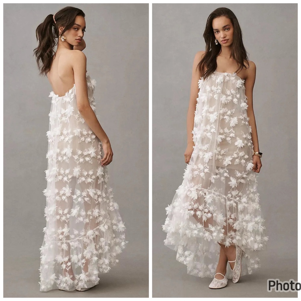 Anthropologie Helsi Athena Embroidered Strapless Floral Applique 3D Maxi‎ Size M